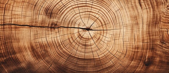 Poster - Aged tree with cracks displaying growth rings on a wooden cross section Abstract backdrop with a wood structure providing copy space