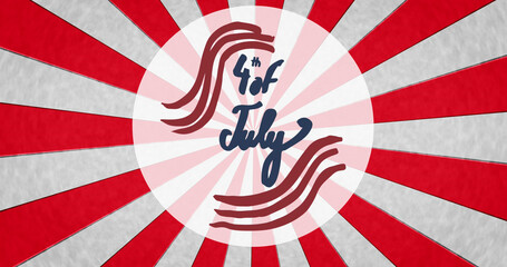 Wall Mural - Image of 4th of july text over red stripes on white background