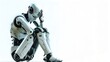 © Irina Ukrainets - Contemplative Robot Seated in Solitude, Modern Technology Concept. Clean, Minimalist Style with Copy Space. Futuristic AI Robot. AI