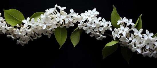 Poster - Top view of a white lilac against a black backdrop providing ample copy space for text