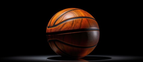 Poster - An antique rubber basketball with a two tone design stands alone on a black background creating a copy space image