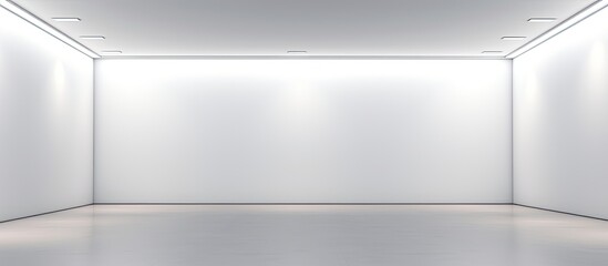 Aufkleber - An art gallery s interior features an empty white wall illuminated by spotlights with ample space for displaying artwork 145 characters
