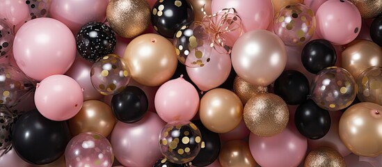 Aufkleber - A top view copy space image of children party accessories in gold black and pink colors