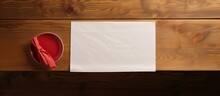 Top Down View Of A Wooden Table Displaying A Paper Napkin Adorned With A Phone Number And A Lipstick Mark Ample Space Is Available For Text In This Image