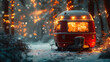 Enchanted winter evening with vintage camper