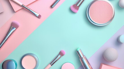 Wall Mural - A colorful array of makeup brushes