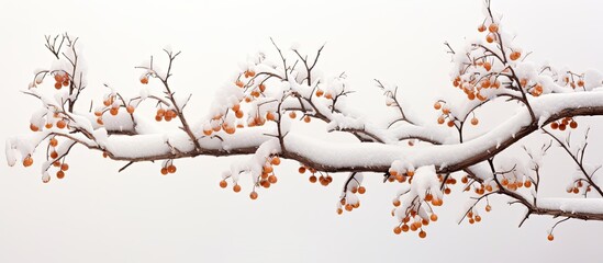 Poster - A wintery scene of a brown tree branch covered in snow offering the perfect backdrop for a copy space image