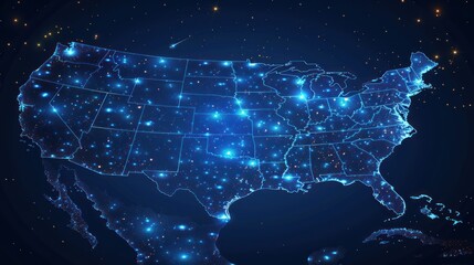 Wall Mural - Abstract image of a USA map in the form of a starry sky or space,