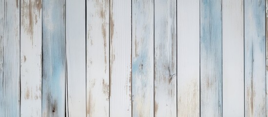 Leinwandbilder - A vintage shabby white and light blue wood wall background with a wooden texture of vertical boards perfect for a copy space image