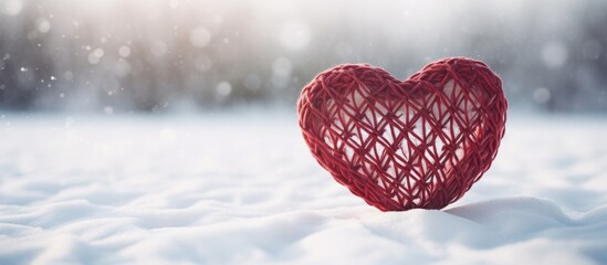 Poster - A copy space image of a heart shaped wicker decoration resting on a blanket of pristine snow