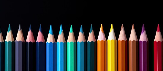 Aufkleber - A set of colored pencils isolated on a black background perfect for back to school projects with ample copy space image
