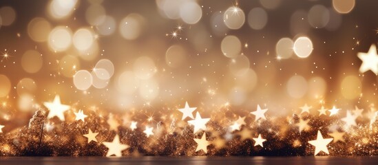 Wall Mural - an exquisite holiday themed backdrop adorned with twinkling bokeh lights and star patterns providing