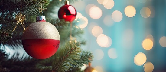Aufkleber - Preparing for the holiday party a snowman decorates a Christmas tree with hanging ornaments This copy space image embodies the festive spirit of the Christmas and New Year holiday