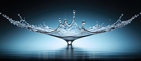 Wall Mural - A water droplet creates a flawless splash as it falls into the water captured in a copy space image