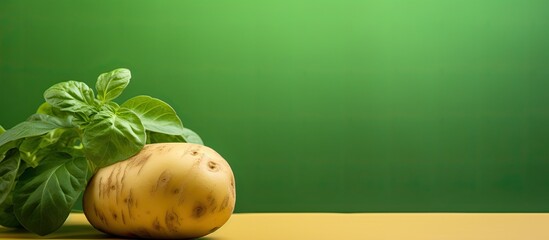 Sticker - A close up photo of a potato set against a vibrant green backdrop with ample room for additional elements in the image