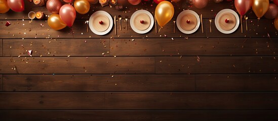 Aufkleber - Top view of a table set with birthday decorations and a copy space image