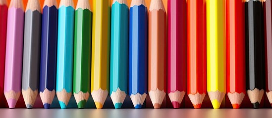 Poster - A vibrant collection of colored pencils and school supplies displayed in a close up copy space image