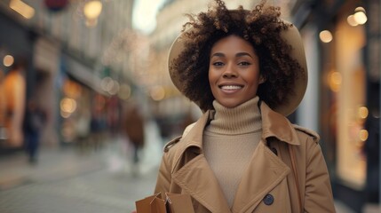 Wall Mural - Joyful Woman Enjoying City Shopping