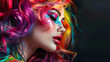 © Mehran - Stunning woman with vibrant hair, artistic makeup, and an intricate hairstyle.