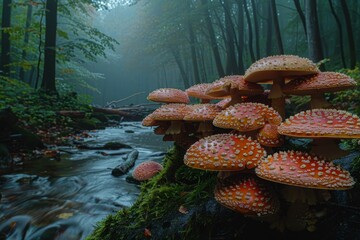 Sticker - Magical mushroom forest scene with stream