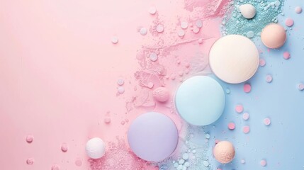 Canvas Print - A blue background with a pink and purple makeup palette on it