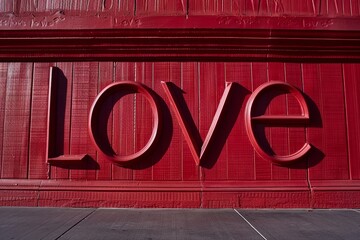 Poster - Large red love sign on textured wall