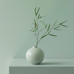 Poster - minimalist still life with green leaves in white vase