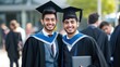 © shelbys - Indian male graduates celebrate graduation day, smiling and posing for photo. Fictional Character Created By Generative AI.