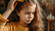© Mehran - Young girl with a comb is trying to detangle her tough hair.