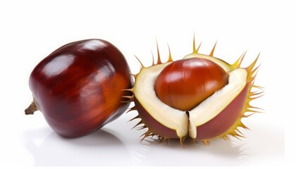 Wall Mural - AI generated illustration of chestnuts displayed on a white background