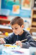 © shelbys - American Preschooler Boy Enjoys Art Class, Closeup Shot. Fictional Character Created By Generative AI.