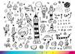 Collection of hand drawn cute doodles,Doodle children drawing,Sketch set of drawings in child style,Funny Doodle Hand Drawn,Page for coloring, cute animal hand drawn