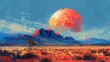 A vibrant digital painting of the Australian Outback with its distinctive red dirt and sparse vegetation under a blazing sun