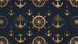 Element design with cross lines, steering wheel, anchor. Seamless pattern design for packing.