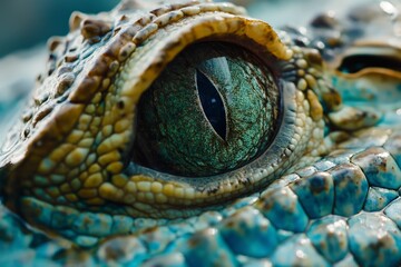 AI generated illustration of an alligator's eye in closeup