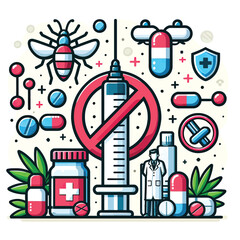 Canvas Print - set of medical  and drugs and anti drugs day  icons 