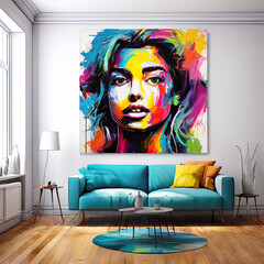 Wall Mural - modern bright interior with a sofa and a large window. 3 d illustration