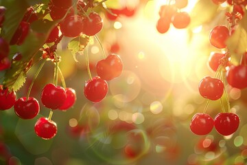 Sticker - Red cherry banner background. Natural backgrounds