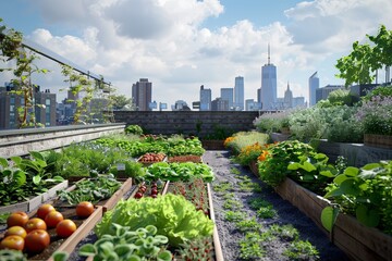 Canvas Print - Rooftop gardens and vertical farms in urban areas providing fresh produce to local restaurants and hosting educational workshops on urban agriculture