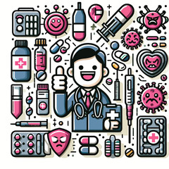 Wall Mural - set of medical  and drugs and anti drugs day  icons 