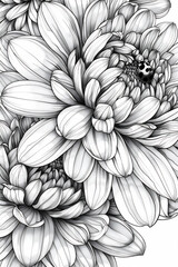 Wall Mural - Coloring pages of blossom Chrysanthemum Flowers with little ladybug