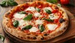 pizza margherita napoletana appena sfornata con mozzarella filante e basilico fresco