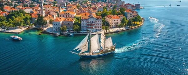 Wall Mural - Aerial view of Zadar port with sailboat, Zadar, Croatia.