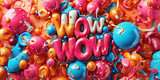 Fototapeta  -  Wow, boom, bang, comic text speech bubble. Colored pop art style sound effect. 3D typography graphic for magazine - liquid Color design.