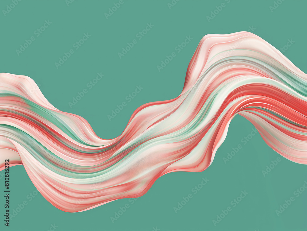 Flowing waves of pink and white on a sea green background. Abstract ...