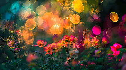 Wall Mural - abstract light amidst flower gardens featuring a vibrant yellow and orange flower
