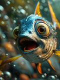 Fototapeta Miasto - fish, 3D, illustration, children, underwater, ocean, sea, colorful, cartoon, aquatic, marine, swimming, fins, scales, cute, tropical, water, creatures, creatures, animals, animation, playful, lively, 