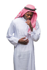 Canvas Print - Young arabic african man wearing traditional keffiyeh over isolated background feeling unwell and coughing as symptom for cold or bronchitis. Healthcare concept.