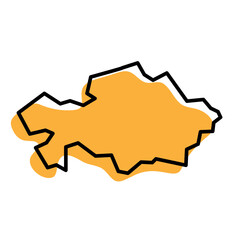 Kazakhstan country simplified map. Orange silhouette with thick black sharp contour outline isolated on white background. Simple vector icon