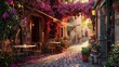 © alexandro900 - Vista Romantica di un bar sul vicolo fiorito italiano, con raggio di luce del tramonto